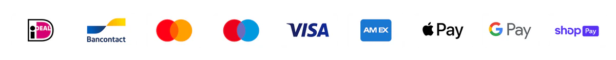 Veilig betalen met iDEAL, Bancontact, Mastercard, Maestro, VISA, AMEX, Apple Pay, Google Pay en Shop Pay